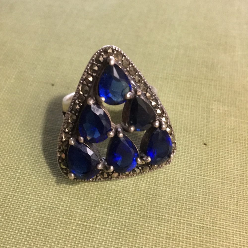 Blue Crystal Silver and Marcasite Ring
